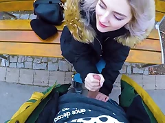Adorable teenage gulps jizm for cash