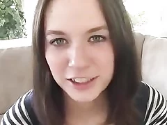 Thin skinny brunette babe sucks hard cock